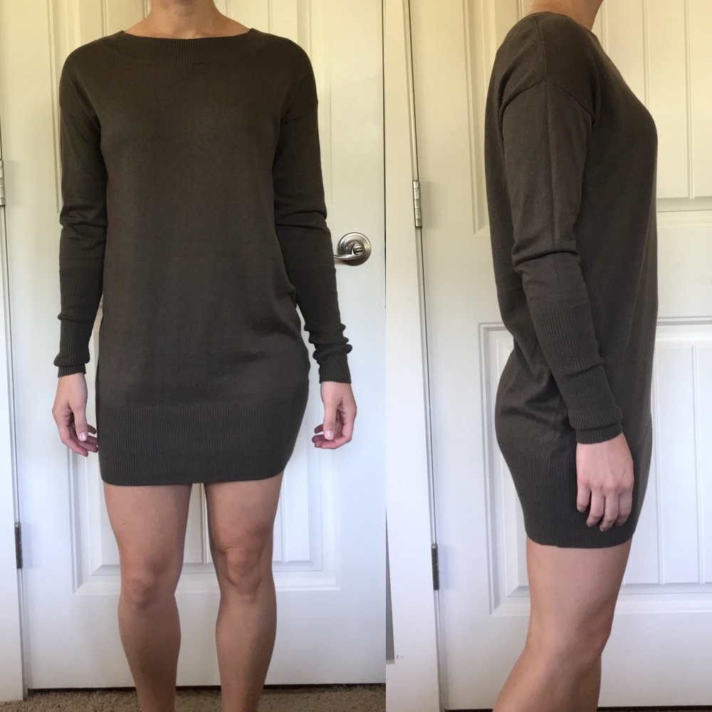 Frenchi olive green tunic sweater dress long